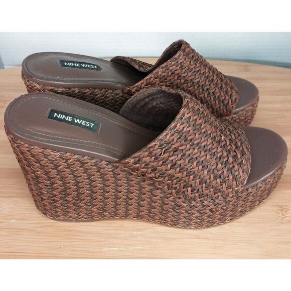 Nine West Womens Sz 8.5 M Everie Woven High Platform Wedge Sandals - Picture 2 of 10